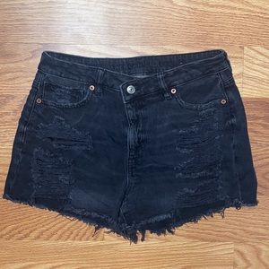 American Eagle Black Crisscross Ripped Jean Shorts Black size 8